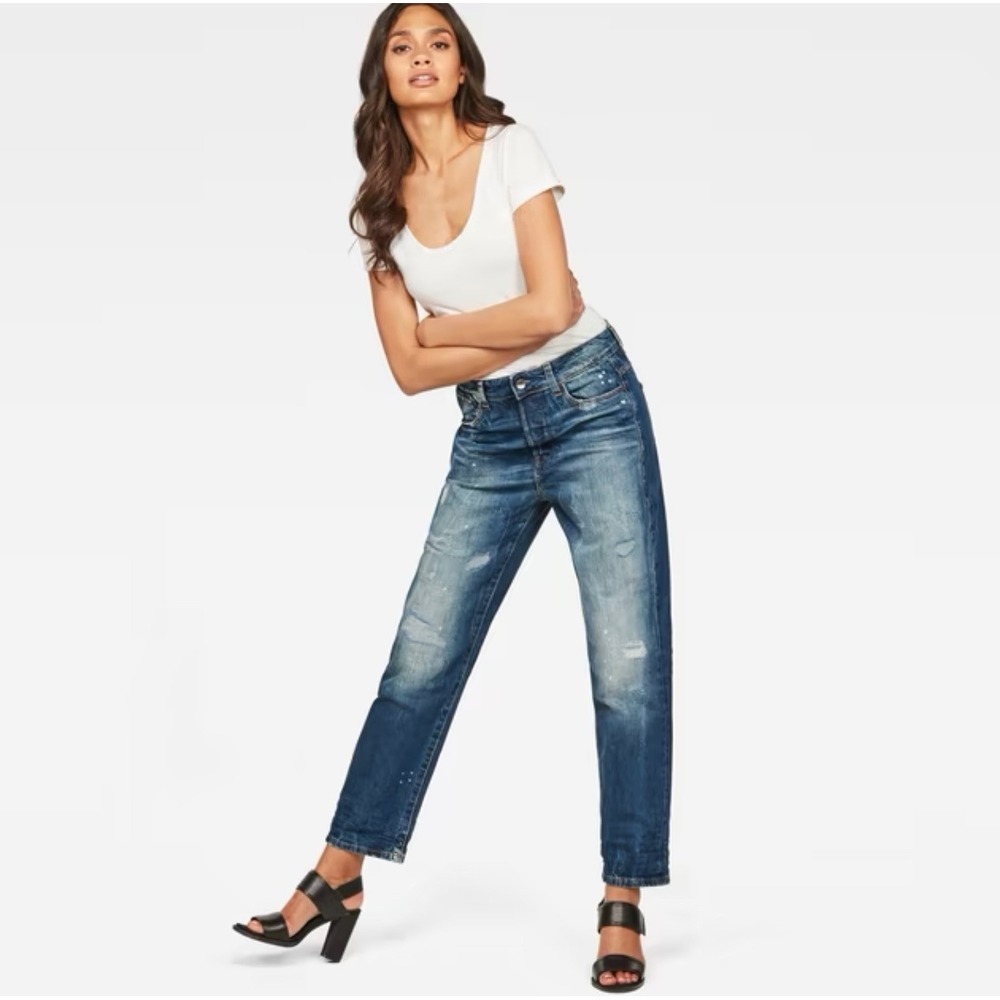 G Star Raw Women's Blue Denim Distressed‎ Boyfriend Jeans Size 28